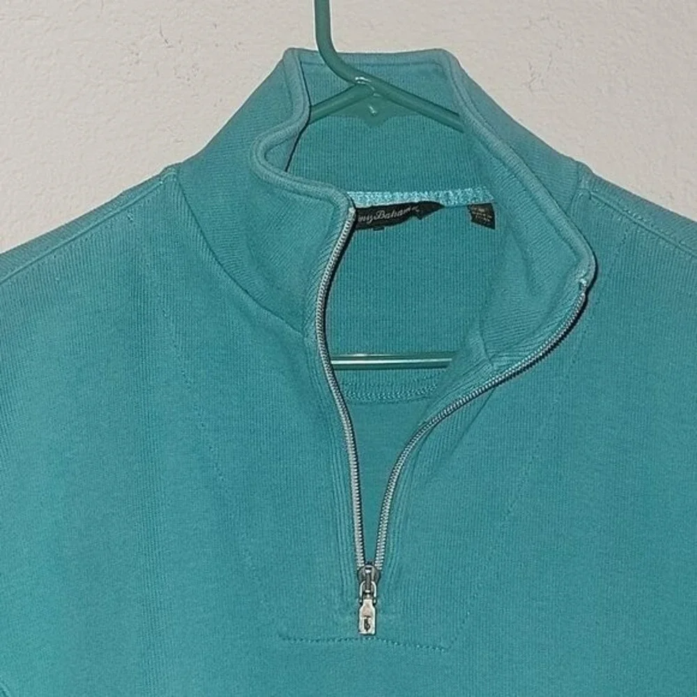 TOMMY‎ BAHAMA quarter Zip Pullover Turquoise Sweater Knit Long Sleeve S Relaxed